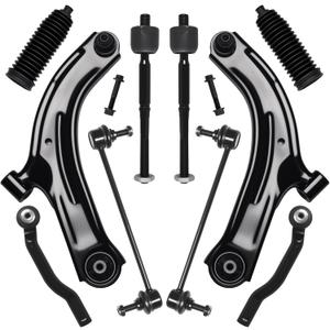 AUQDD 10Pcs Front End Suspension Kit Fit For 2007-2011 Ni-ssan Versa, 2009-2014 Cube, 2 Lower Control Arm w/Ball Joint 2 Sway Bar Link 4 Outer & Inner Tie Rod End (# K620566 K750098 EV800322 ES800248)