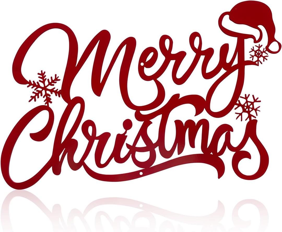Metal Merry Christmas Wall Decor Christmas Sign Letter Decorative Hanging Plaque Suitable For Indoor Outdoor Room Yard Holiday Decoration (Medium, Red25-02)