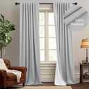 Total Blackout Curtains Full Shade 84 Inches Long Light Grey Gray Black Out Thick Linen Drapes for Living Room Thermal Insulated Bedroom Heavy Duty White Backing Back Tab Pleated 52x84 Length 2 Panel