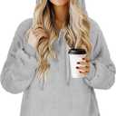TBONTB Hoodies for Women Fuzzy Oversized Sweatshirt Zip Up Fleece Pullover Fluffy Sherpa with Pockets (Gray)