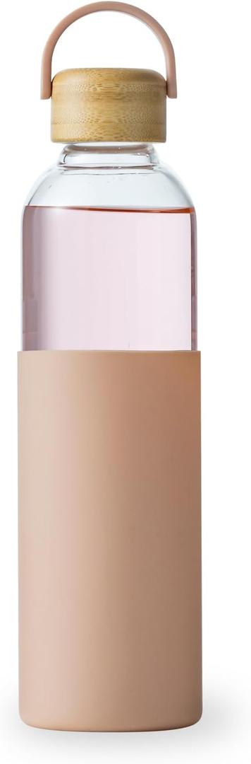 34oz Glass Water Bottles with Silicone Sleeve, BPA Free Water Bottle Glass with Leak-Proof Lid, Reusable Water Bottle for Hot & Cold, Ideal for Hiking Travel Gym office (Pink)