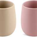 Silicone Tiny Cup, 2 Pack Tiny Cups for 6 months+, Open Cup for Baby Essentials 2.5oz (Sand/Blush)