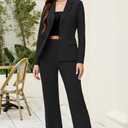 Women's 2 Piece Suits Business Casual Outfits Long Sleeve Solid Blazer with Pants Professional Office Work Sets Standard, X-Large, Black