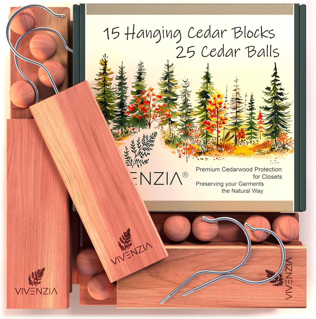 3 x Cedar Blocks for Clothes Storage 40pcs (15 Hang-ups, 25 Balls), Cedar Blocks for Closet, Cedar for Closets, Cedar Planks, Natural Closet Smell Eliminator, Natural Closet Deodorizer
