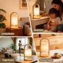 Small Table Lamp with Handle, 3 Color Temperature Bedside Lamp for Bedroom, Wood Base with Linen Shade, Portable Modern Nightstand Lamp for Living Room, Office & Dorm (LED Bulb Included)
