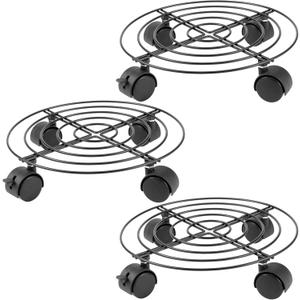 KEILEOHO 3 Pack 10.6 Inches Metal Plant Caddy with Wheels, Heavy Duty Plant Caddy Stands, Rolling Plant Stand for Indoor, Outdoor, Garden, House, Black