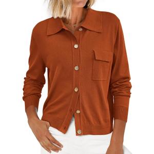 PRETTYGARDEN Women's 2025 Fall Long Sleeve Knitted Button Down Shirts Lightweight Cardigan for Women Dressy Casual Tops (Large, Caramel)