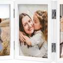 4x6 Triple Picture Frame Hinged 3 Photos Folding Photo Frames with Glass Vertical Stand Frames, White