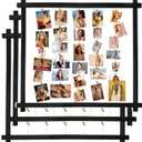Wood Picture Frames Collage,Photo Display With 30 Clips,Hanging Picture Board Wall Decor for Dorm Graduation Letter Postcard Greeting Card Organizer,Pine,Adjustable Metal Bead String,3 Pack,(Black)