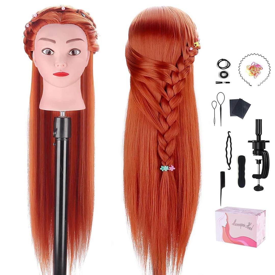 TopDirect 29" Red Hair Mannequin Manikin Head with Clamp Holder and Tools for Cosmetology, Hairdressing, Braiding Practice