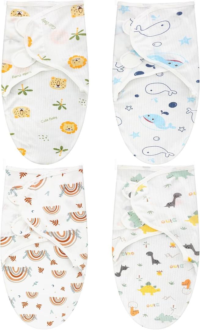 Newwiee 4 Pcs Preemie Baby Swaddle Wrap Adjustable Cotton Preemie Swaddle Blanket for Newborn Boys Girls(Pink Heart,Fit for Preemies)