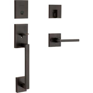Kwikset San Clemente Front Door Lock Handle and Deadbolt Set, Entry Handleset Exterior with Interior Reversible Lever, Venetian Bronze, Pick Resistant SmartKey Rekey Deadbolt Security