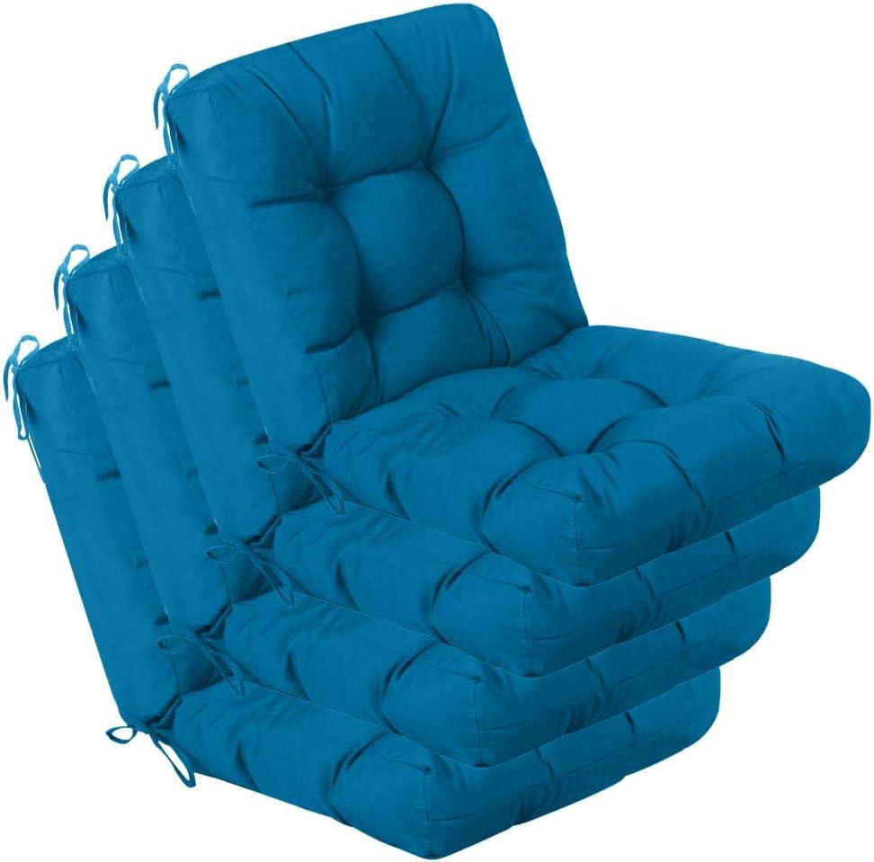 QILLOWAY Outdoor Seat/Back Chair Cushion Tufted Pillow, Spring/Summer Seasonal Replacement Cushions - Pack of 4 (Peacock Blue)
