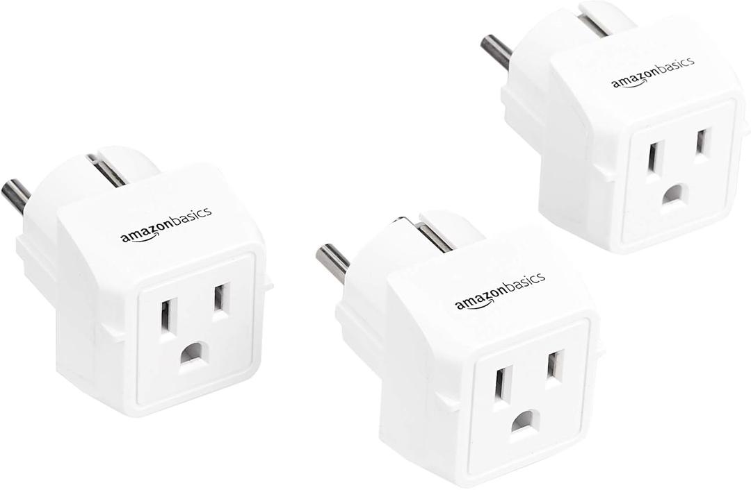 Amazon Basics 3-Pack Travel Plug Adapter Type E/F, Europe - France, Germany, Greece, Hungary, Iceland, the Netherlands, Norway, Poland, Portugal, Romania and Spain, White