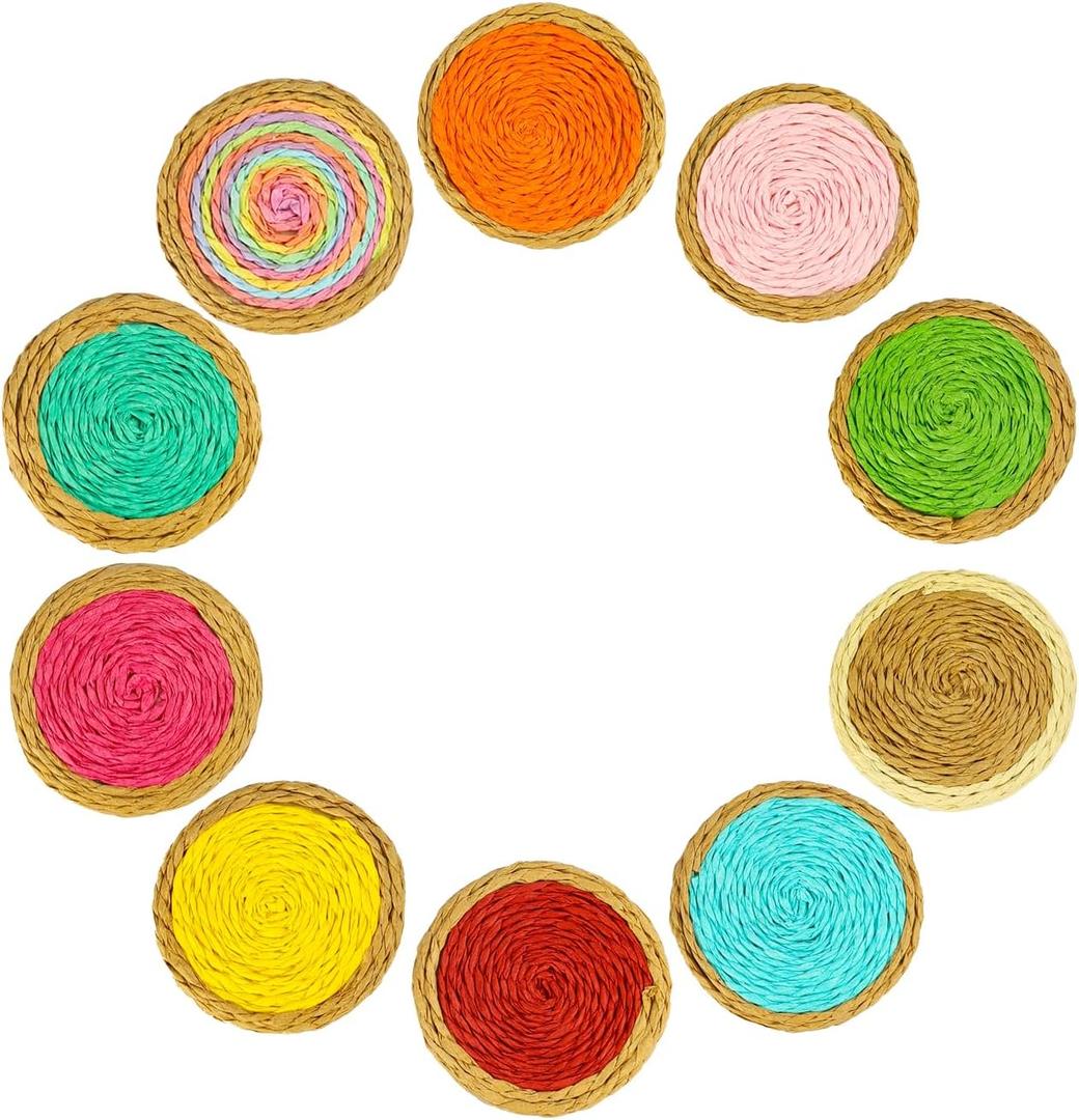10Pcs Cute Boho Fridge Magnet-Handwoven Raffia Refrigerator Decorative Magnets for Office Kitchen Whiteboard Locker(10 Colors)