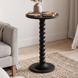 DUMOS Round Side Table, Modern Accent Living Room Stand with Solid Wood Leg, Small Drink Table for Bedroom, Corners and Office Black