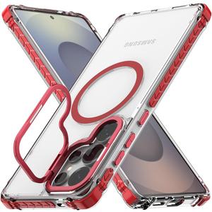 Nvollnoe for Samsung S25 Ultra Case Compatible with MagSafe Military Grade Shockproof Heavy Duty Protective Adjustable Kickstand Ultra Clear Magnetic Phone Case for Samsung S25 Ultra(Red)