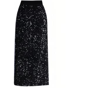 Women's Sequin Skirt - Elegant Elastic High Waist Glitter Pencil Maxi Skirts Shimmer Cocktail Party Sparkly Skirt Small