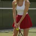 eoeoo Women's Flared Mini Skirt Stretchy High Waist Flowy Ruffle Hem Skater Skirt (Red, XL)