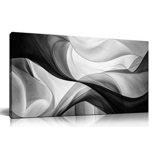 CANEITO Abstract Wall Art for Living Room, Black and White Wall-Decor for Bedroom, Minimalist Curve Line Canvas Print Pictures for Hallway Office, Size 40x20 Inches