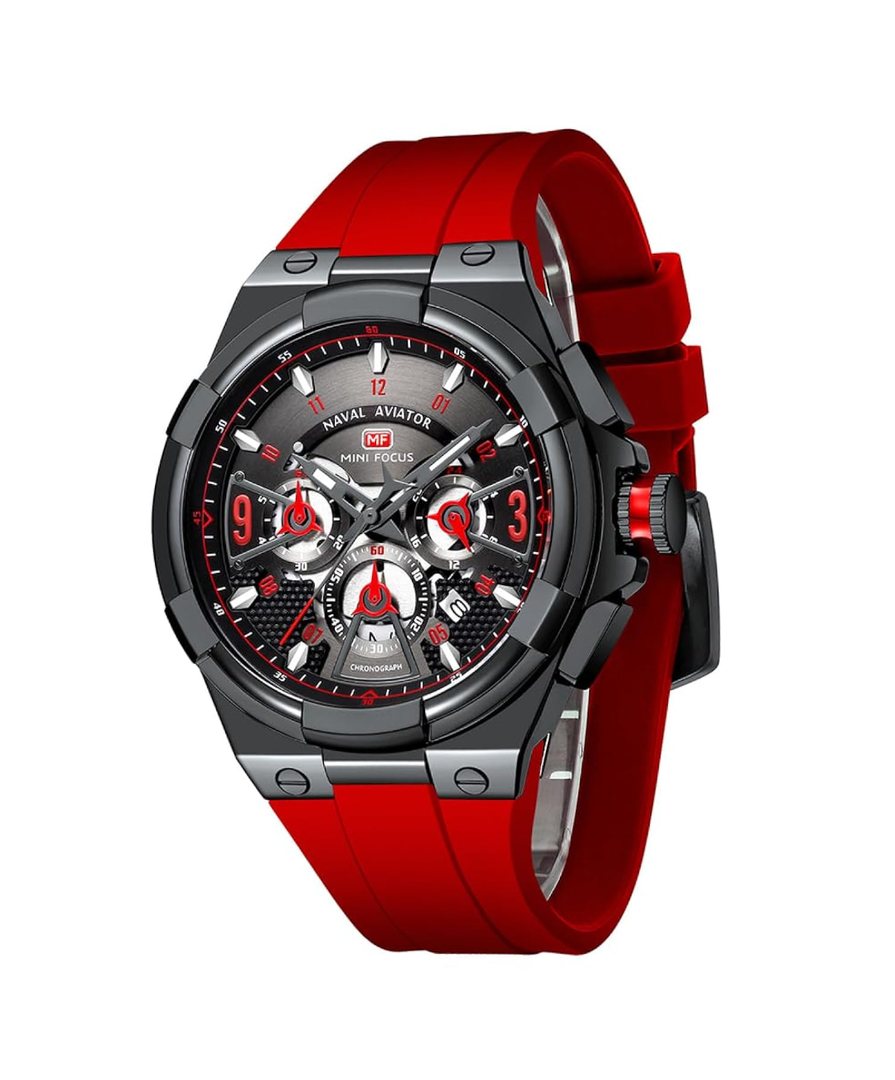 MF MINI FOCUS Mens Watches Unique Hollow Casual Wrist Watch (Chronograph/Waterproof/Luminous/Calendar/24 Hour) Silicon Band Fashion Watch for Men