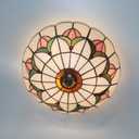 Tiffany Style Ceiling Light 16 Inch Stained Glass Flush Mount Ceiling Light for Bedroom Chandelier Vintage Pendent Light Fixtures (16 Inch White Pink)