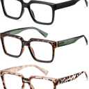 Oversized Reading Glasses Women Oprah Style Blue Light Blocking Computer Readers Designer Ladies Large Frame Square (+1.50, Pack of 3)