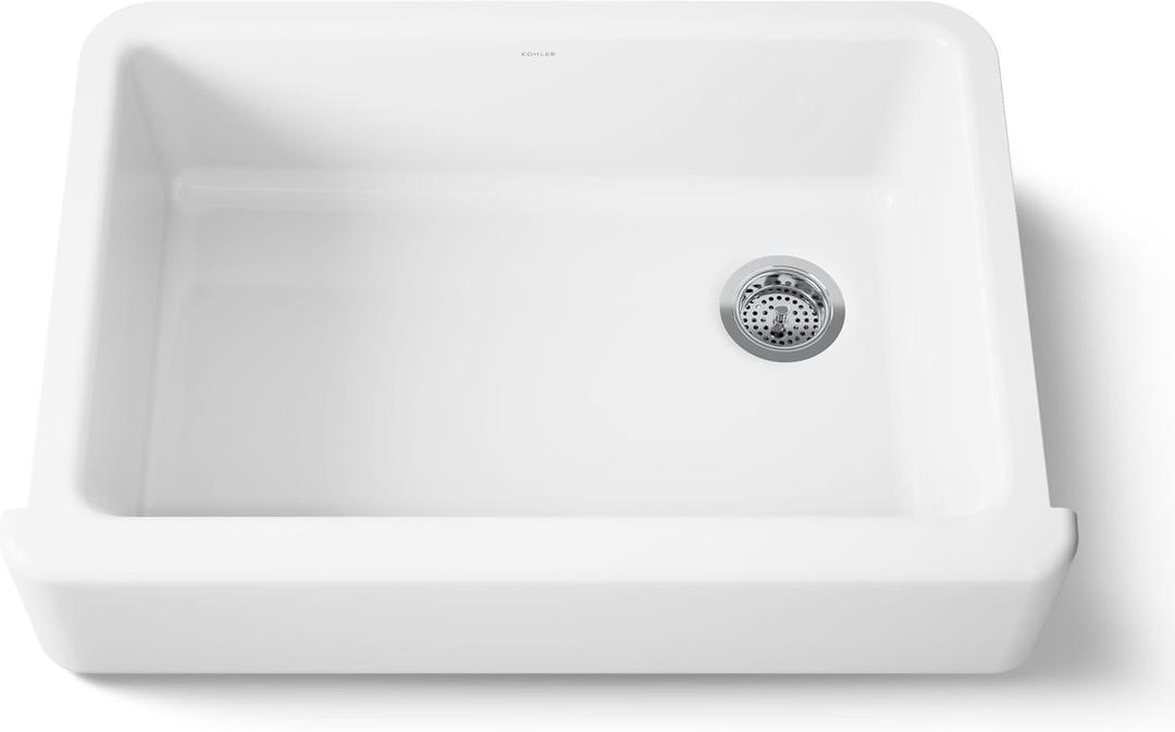 KOHLER Whitehaven 32-3/4" Farmhouse Self-Trimming Undermount Single-Bowl Kitchen Sink Undermount, Kitchen Sinks with Tall Apron, K-5827-0, White