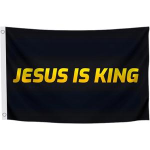 3x5 Ft Jesus is King Polyester Single Sided Flag with 2 Brass Grommets - Jesus Bedrooms Wall Decoration - Religious Cool Flags Banner for Room Guys College Dorm - Christian Flags for Indoor or Outdor
