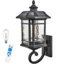 NAXTTII Solar Sconce Lights Outdoor 15.7 Inch Height Exterior Lighting Fixture Dusk to Dawn Outdoor Solar Wall Lamp with Water Ripple Glass Black Finish and Waterproof