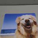 Auhoahsil Mouse Pad, 12 x 10 in Animals Theme Computer Mouse Pad for Desk, Premium-Textured Non-Slip Rubber Stitched Edges Waterproof Square Mouse Mat for Gaming Work Wireless Mice, Beach & Dog (Cute Golden Retriever)