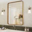 LOAAO 24X36 Inch Bathroom Mirror with Wood Grain Colored Metal Frame, Rounded Rectangle Metal Framed Bathroom Mirror, Anti-Rust, Hangs Horizontally or Vertically