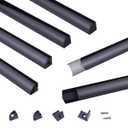 Muzata 6Pack 3.3FT/1M V Shape LED Channel Black Aluminum LED Strip Channel with Transparent Smoky Black Cover Corner Lighting Easy Installation V1SW BB 1M