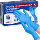 Schneider Nitrile Exam Gloves, Extended 12 Inches Cuff, Large, 4 mil, 100-ct Box, Gloves Disposable Latex Free, Powder Free for Medical, Food Prep, Cleaning, Cooking, Blue
