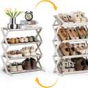 4-Tier Shoe Rack Foldable Free Standing Shoes Organizer for Front Door Entrance Garage Corridor Entryway and Living Room,Space-Saving Compact Shoe Shelf for Closet with Flat and Tilted, Grey (Gery)