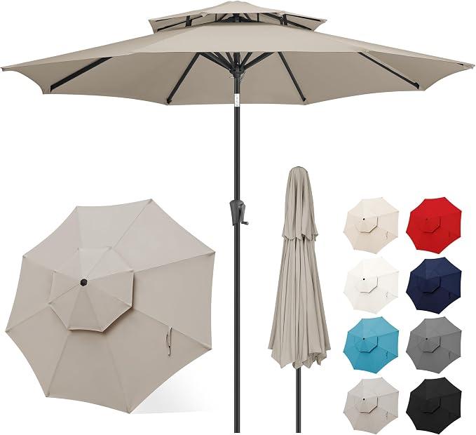 FLAME&SHADE Patio Umbrella Outdoor with Tilt, 9 ft 2 Tiers, Taupe
8 Sturdy Ribs,UV Protection, Waterproof, Porch Deck Umbrella for Pool, Table, Garden, Backyard, Provides Shade