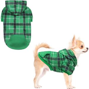 KOOLTAIL Plaid Dog Hoodie for Small Medium Large Dogs - Pet Clothes Sweater with Hat and Pocket for Cold Weather Winter, Warm Soft Dog Hooded Sweatshirt Coat Outfit for Puppy Cats Girls Boys Green XS