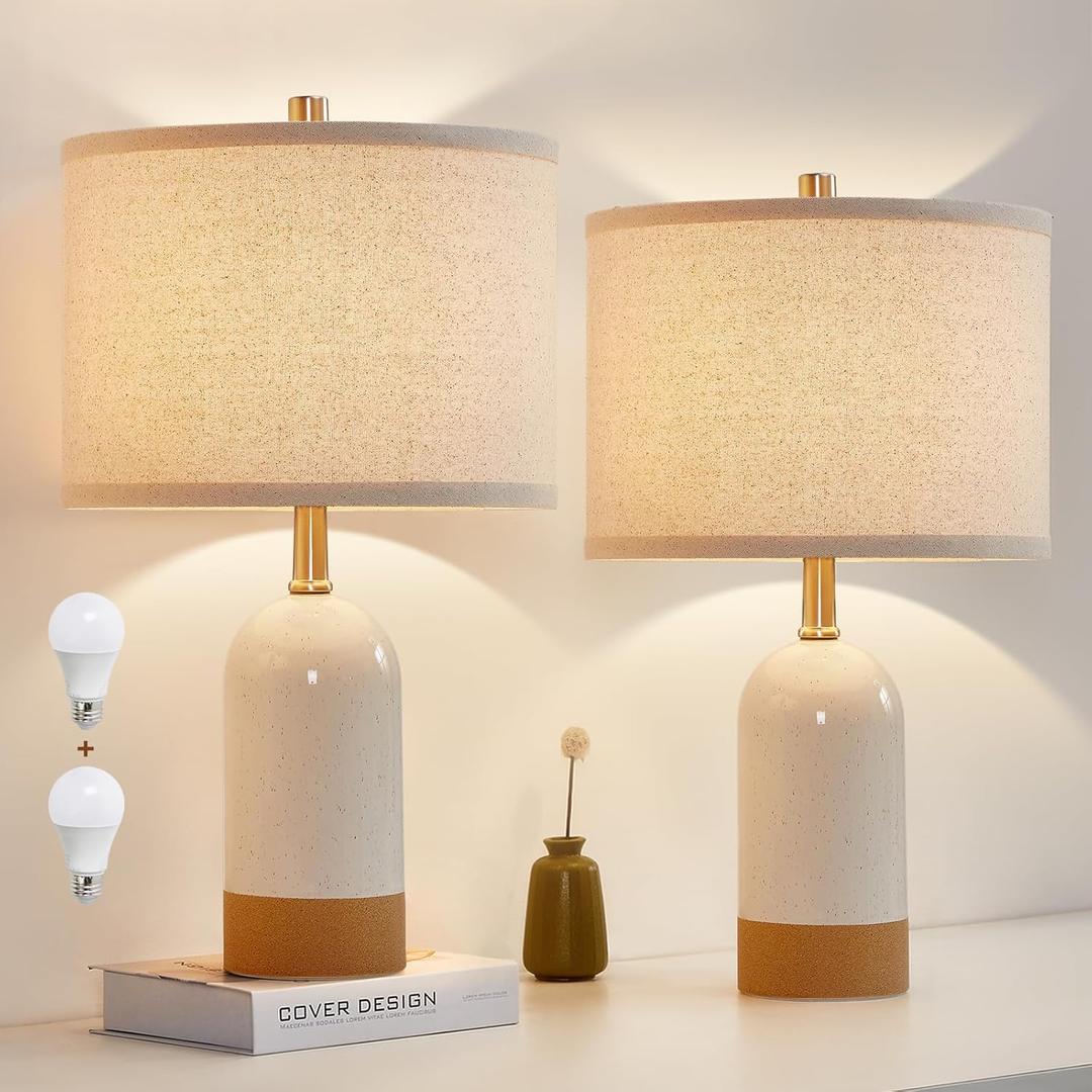 GyroVu 3 Color Temperature Small Table Lamp for Bedroom, Bedside Desk Reading Lamps, 21.5" Nightstand Ceramic Lamp for Kids Room, Living Room, Dorm, Home Office, Bulbs Included (Ceramic Orange White & Beige)