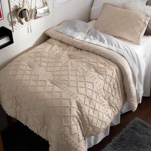 Bedsure Twin Comforter Set - Warm Tan Comforter, Boho Tufted Distressed Vintage Bedding for Kids, 2 Pieces Farmhouse-Style Bed Set for All Seasons, Fluffy Soft Bedding with 1 Pillow Sham