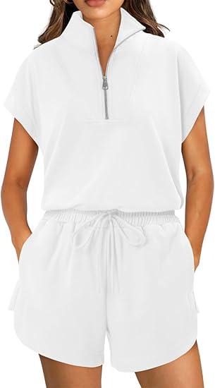 KISSMODA Two Piece Sets for Women Sweatsuit Casual Tracksuits Short Sleeve Tops and Shorts 2025 Lounge Outfits Medium