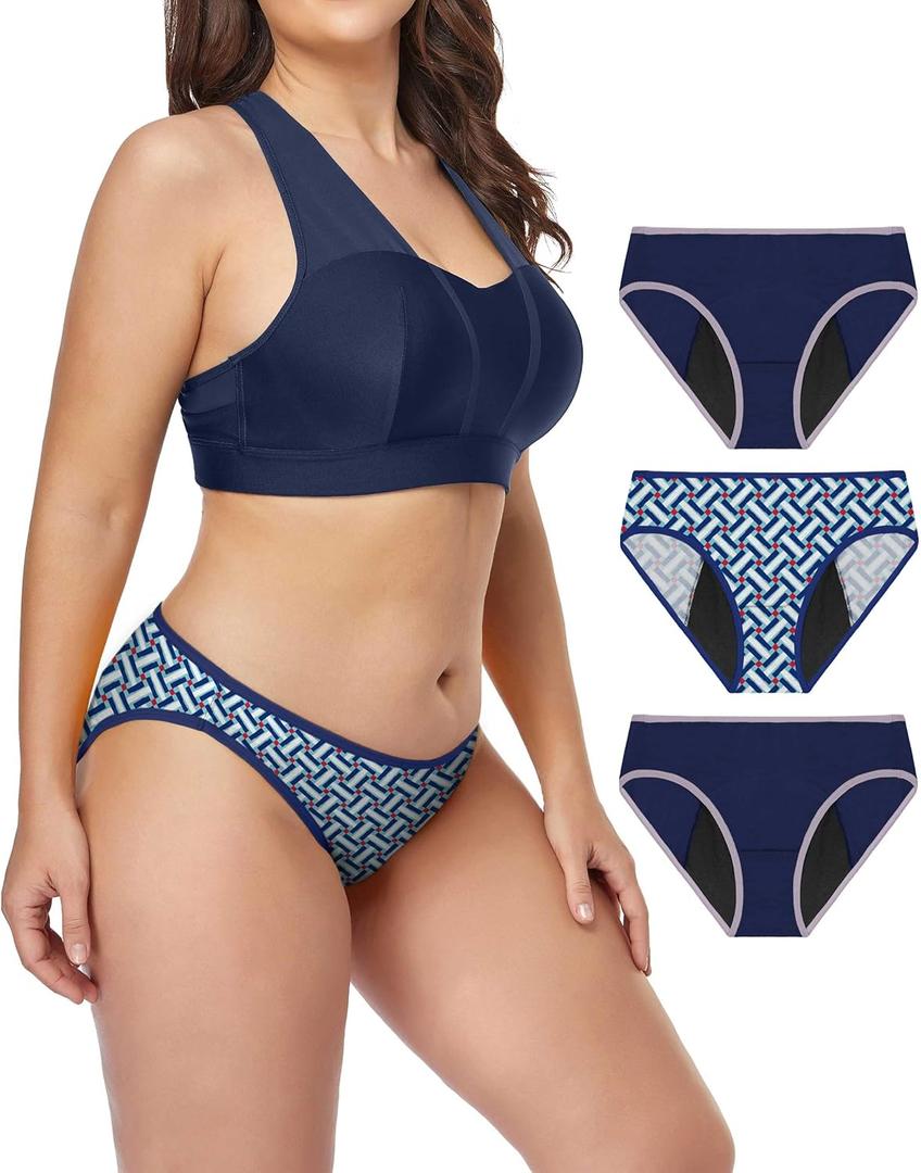 Neione Period Underwear Menstrual Panties High-Cut Cheeky Bikini Briefs Women Girls (3X-Large, 3-pk Mosaic)