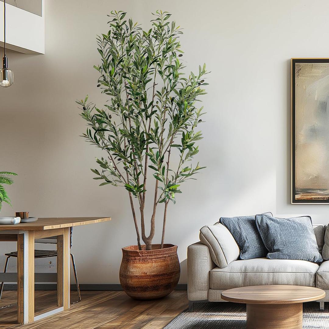 Erimda Artificial Fiddle Leaf Fig Tree 7ft with White Planter Realistic Fiddle Leaf Lyrata Plant Tall Fake Tree with Natural-Looking Leaves Fake Tree for Indoor Outdoor Home Office Decor