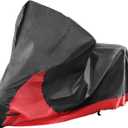 X AUTOHAUX 2 in 1 Motorcycle Cover Waterproof Protector for Harley Dyna Softail Fatboy FLFBS Heritage Classic FLHCS StreetBob Low Rider S Nightster Cruisers Models Black Red XL