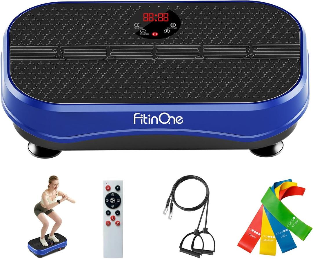 Vibration Plate Exercise Machine for Lymphatic Drainage Massager, 330 Lbs Capacity Full Whole Body Workout Equipment with Loop Bands for Women Men, Fitness Platform for Weight Loss