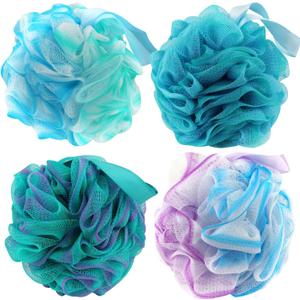 Chuya Bath Sponges Loofahs 70 Grams Large Size,4 Pack Shower Sponge Exfoliating Cleaning Bath Loofa Body Scrubber Balls for Women Men Children Washing (Mixed Colours 70g)