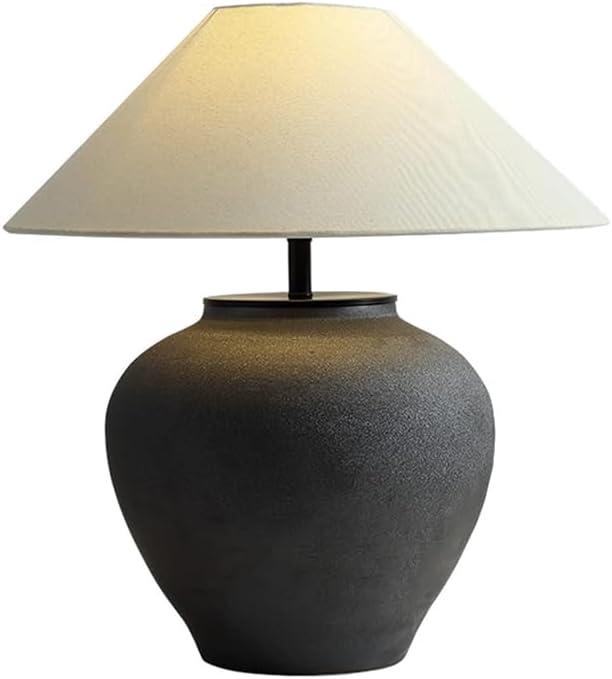 Farmhouse Table Lamps Black 18.8" Tall Ceramic Table Lamp Rustic Southwestern Clay Pot Ceramic Lampshade with Fabric Shade Bedside Nightstand for Living Room Bedroom House Office Entryway (Black)
