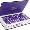 Dominos Set for Adults and Kids - Domino Set for Classic Board Games - Thick Jumbo Dominoes Double 6 for Travel Games - Purple Domino's 28 Tiles with Case