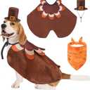 SCENEREAL Thanksgiving Dog Costume, Puppy Bandana Cloak and Hat Set with Pumpkin Maple Leaf Pattern, Funny Pet Holiday Turkey Outfits Clothes for Small Medium Dogs Boys Girls Cats