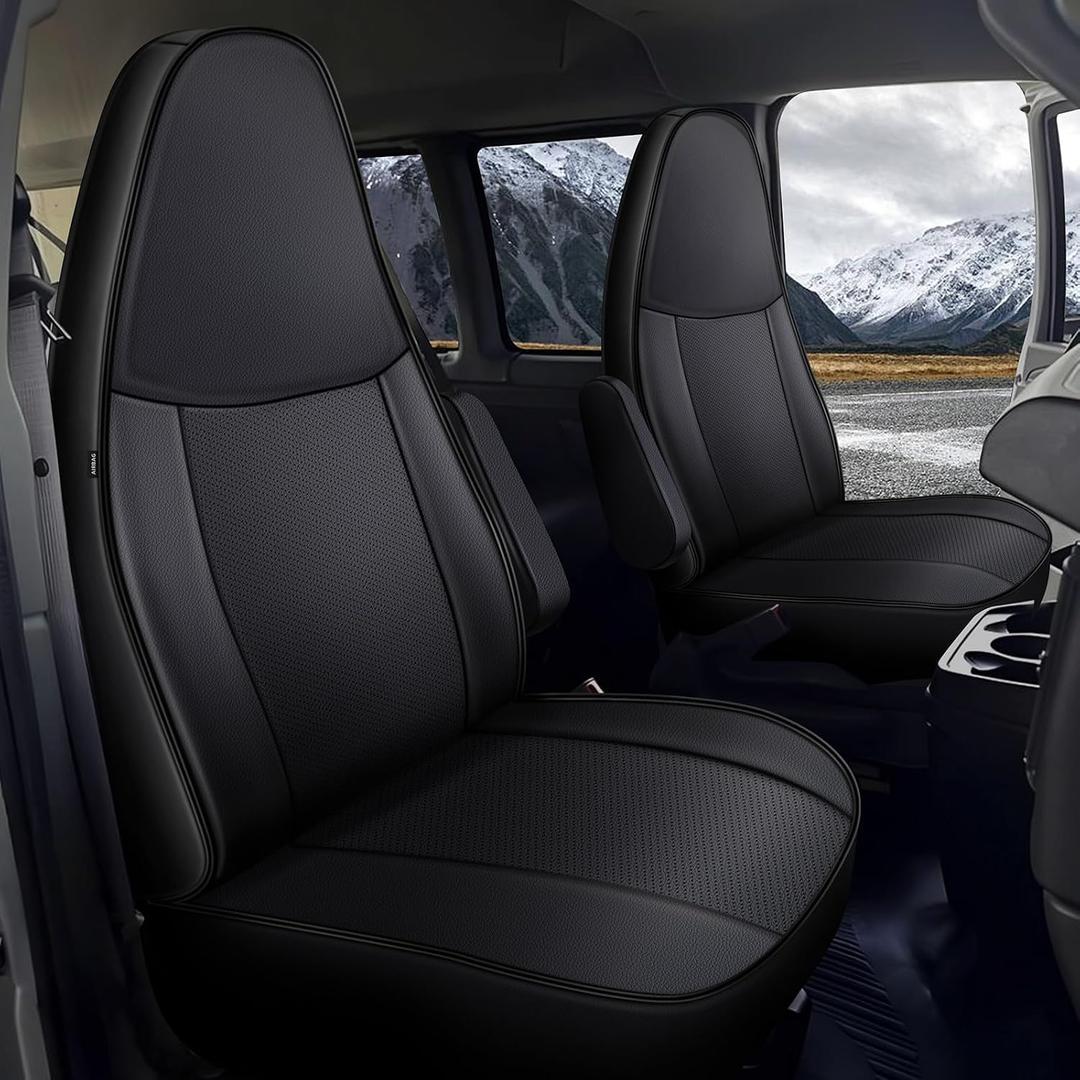 AOMSAZTO Car Seat Covers for Chevy Express Van Seat Covers 2010-2025 with Grab Handle Opening Accessories Seats, NOT for RV, Artificial Leather, Waterproof, Wear-Resistant