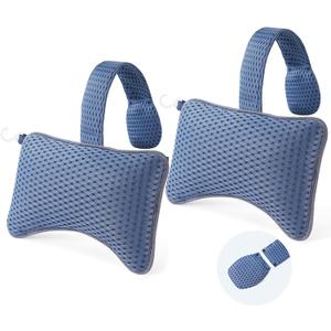 2-Pack Large Pillows for Hot Tub (Blue), Spa & Chaise Lounge  Universal Headrest & Neck Support Cushion with Removable Weighted Pouch, Long Strap for Height Adjustment & Easy-Dry Hook